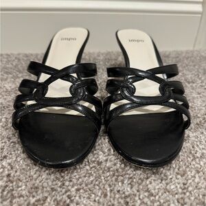 Impo brand sandals with small heel. Wide Width. Size 10W. Black.